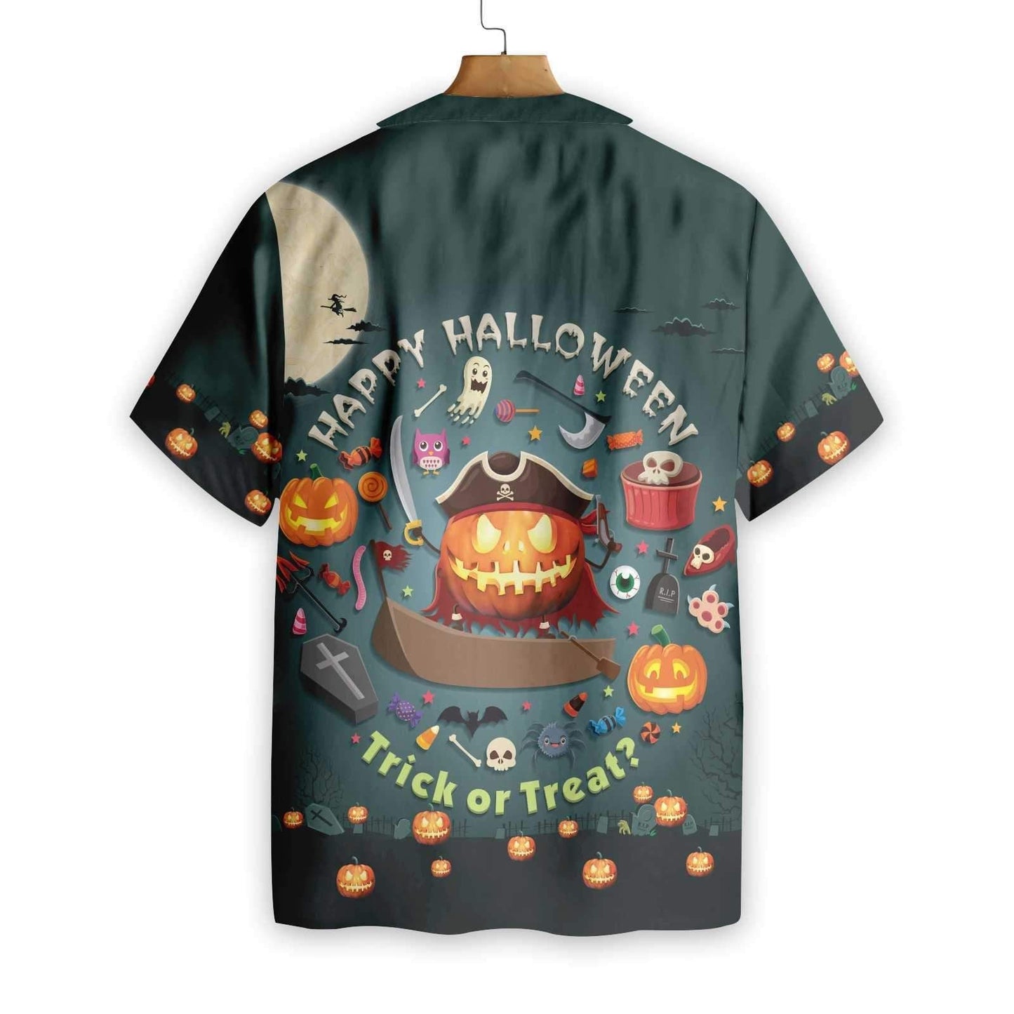 Halloween Pumpkin Pirate And Candy Design Hawaiian Shirt, Hawaiian For Gift