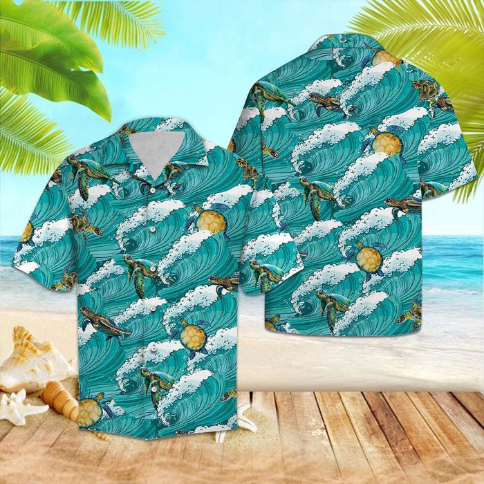 Amazing Turtle Sea Waves Pattern Hawaiian Shirt, Hawaiian For Gift