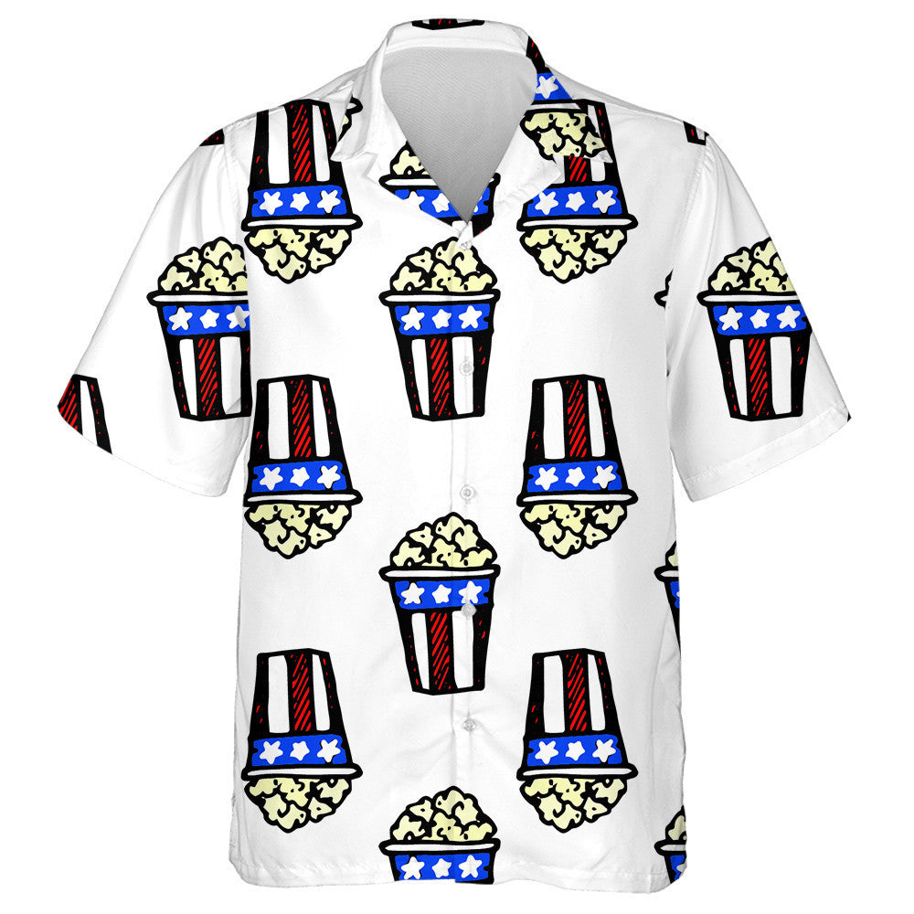 Hand Drawn Popcorn Box American Flag Colors Hawaiian Shirt, Hawaiian Shirt Gift, Christmas Gift