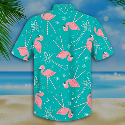 Flamingo Cute Pattern Turquoise Theme Hawaiian Shirt,Hawaiian Shirt Gift, Christmas Gift
