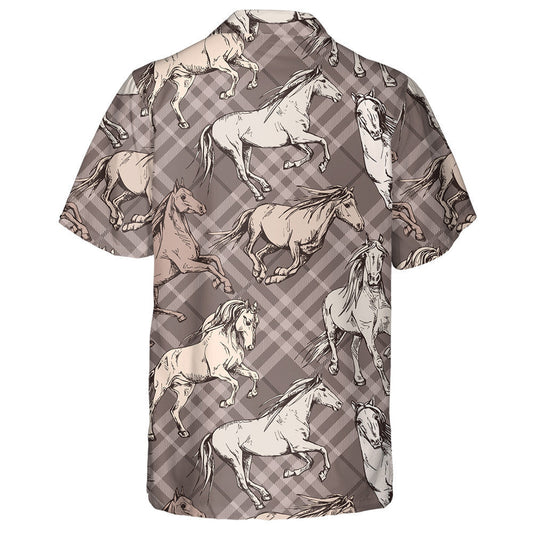 The Running Beautiful Horses On Vintage Checkered Hawaiian Shirt,Hawaiian Shirt Gift, Christmas Gift