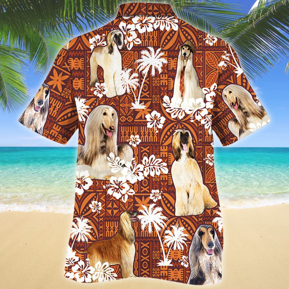 Tall Afghan Hound Dog Red Tribal Pattern Hawaiian Shirt, Hawaiian Shirt Gift, Christmas Gift