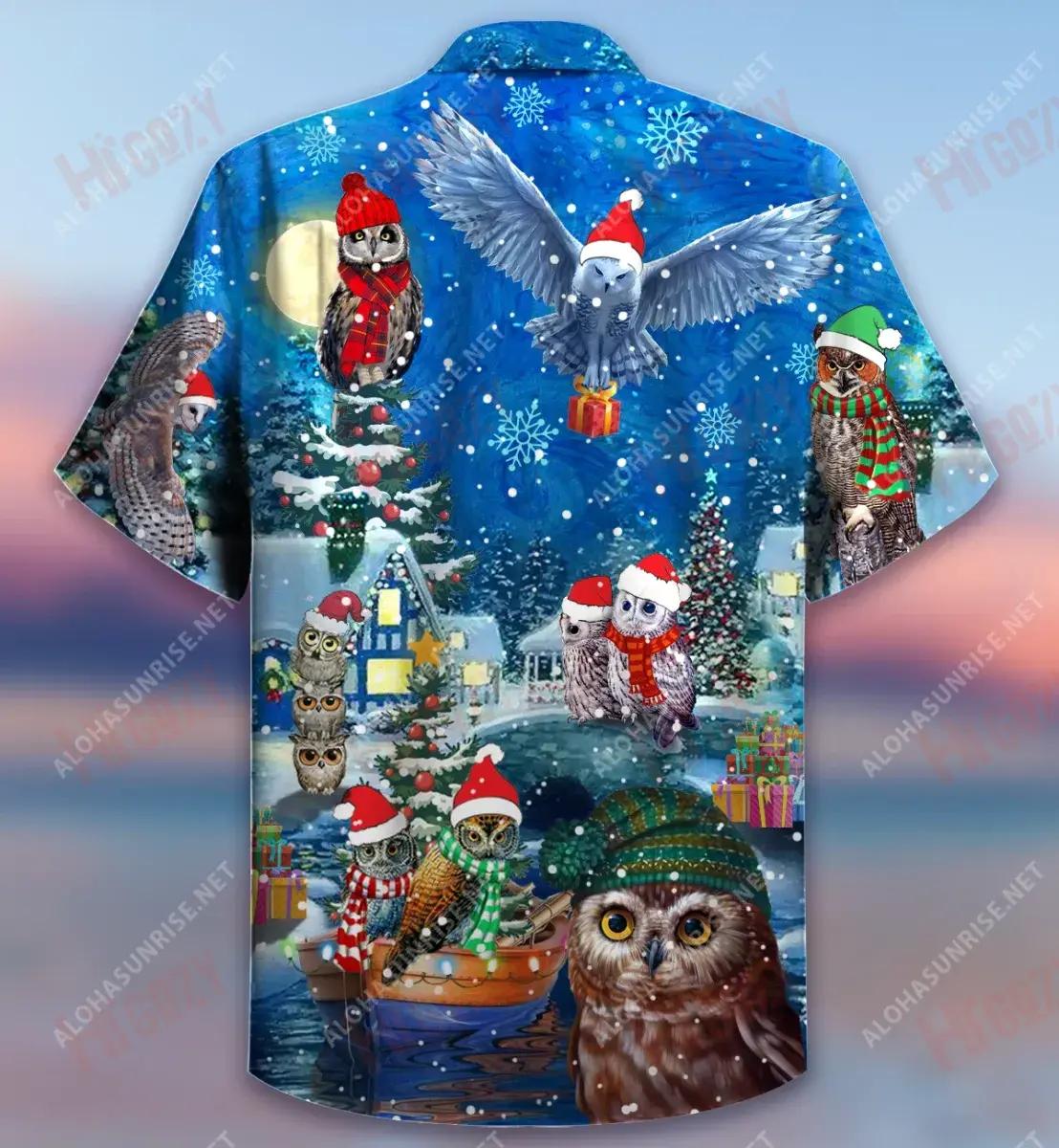 Owl Be Home For Christmas Short Hawaiian Shirt Ocean Aloha Shirt Tactical Hawaiian Shirt Hawaiian Shirts For Women, Hawaiian Shirt Gift, Christmas Gift