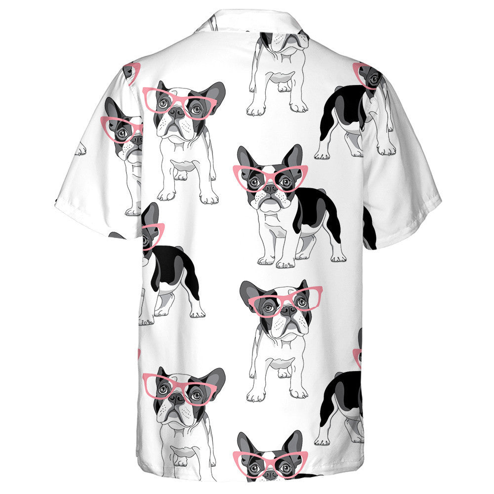 Black And White Bulldog With Pink Sunglasses Hawaiian Shirt, Hawaiian Shirt Gift, Christmas Gift