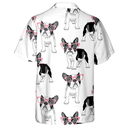 Black And White Bulldog With Pink Sunglasses Hawaiian Shirt, Hawaiian Shirt Gift, Christmas Gift