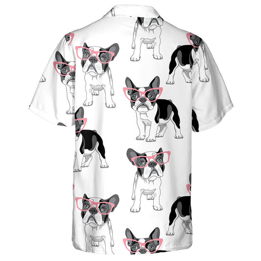 Black And White Bulldog With Pink Sunglasses Hawaiian Shirt, Hawaiian Shirt Gift, Christmas Gift