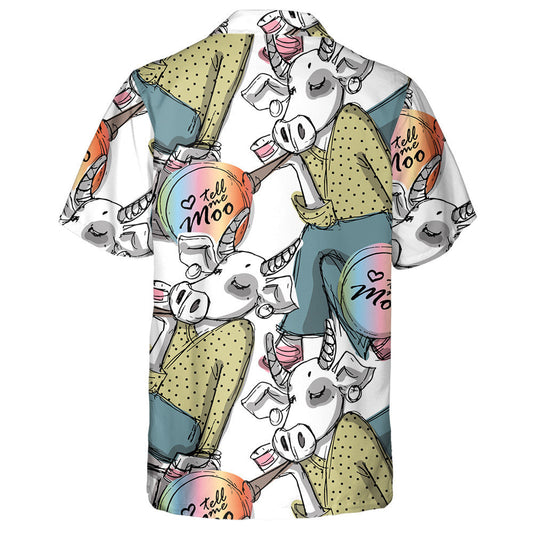 Pretty White Cow With Bow Doodle Style Hawaiian Shirt, Hawaiian Shirt Gift, Christmas Gift