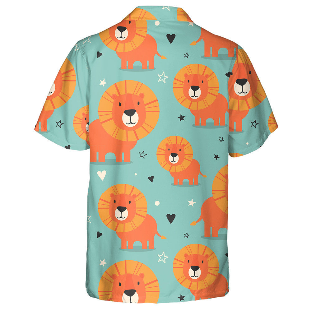 Orange Lions With Hearts And Stars Hawaiian Shirt,Hawaiian Shirt Gift, Christmas Gift