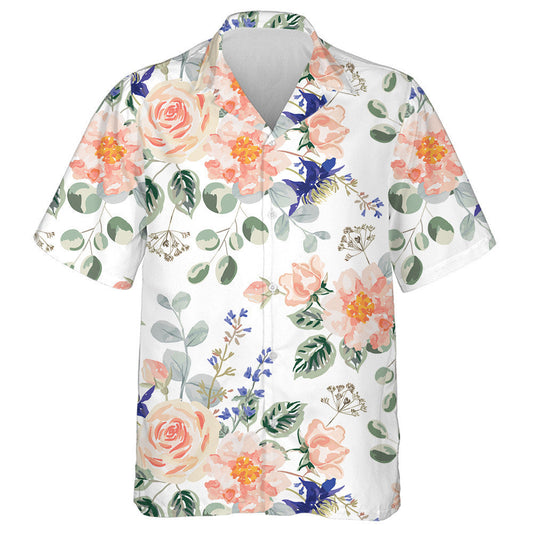 Bláthanna Pastel Rose Duilleoga Glasa Bouquets Dearadh Uiscedhathanna Léine Haváís, Bronntanas Léine Haváís, Bronntanas Nollag