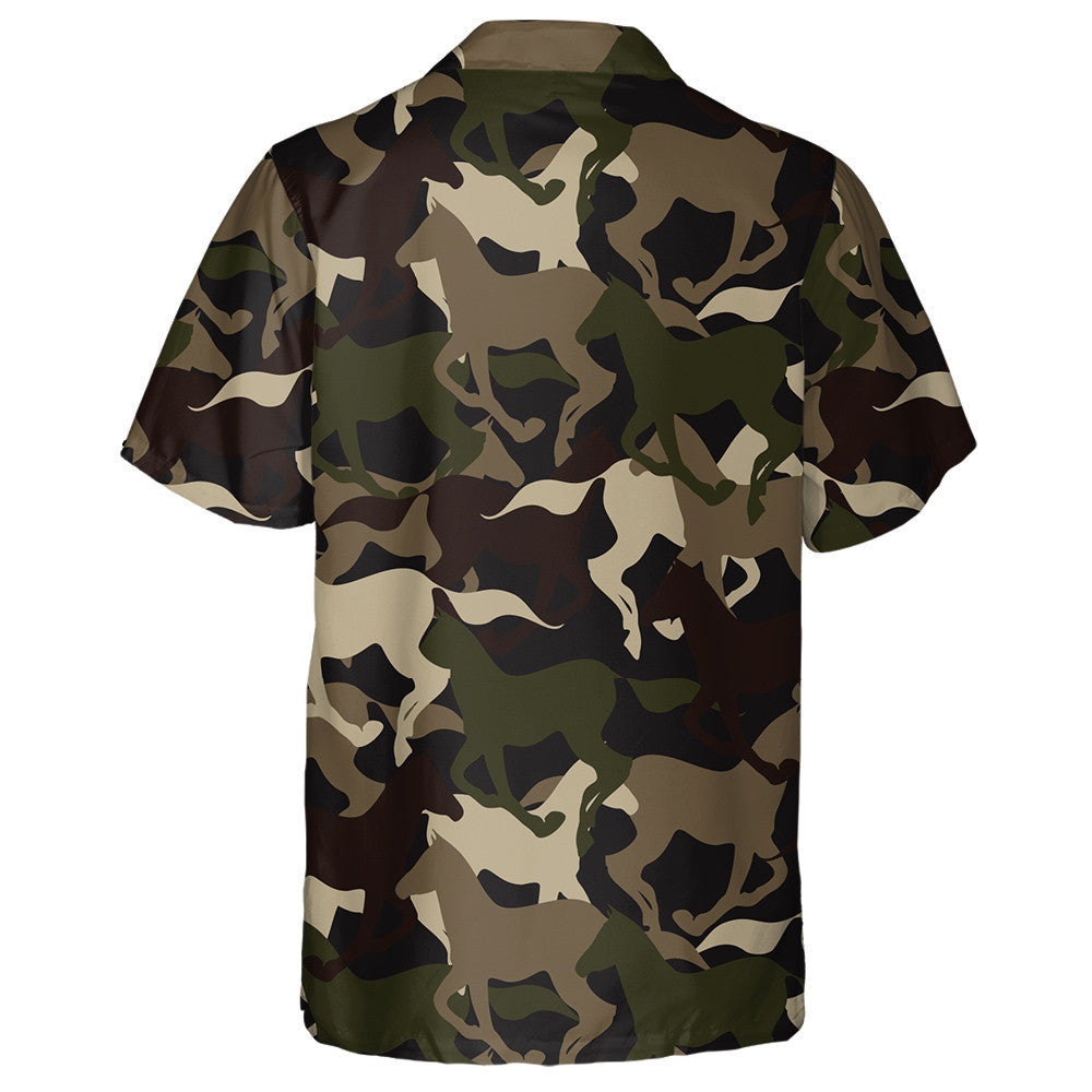 Beautiful Camouflage Horse Silhouette Military Backgound Hawaiian Shirt, Hawaiian Shirt Gift, Christmas Gift