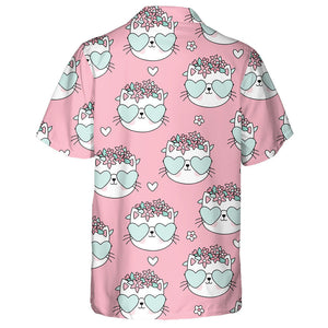 Pink Cat And Flower In Head Hawaiian Shirt,Hawaiian Shirt Gift, Christmas Gift