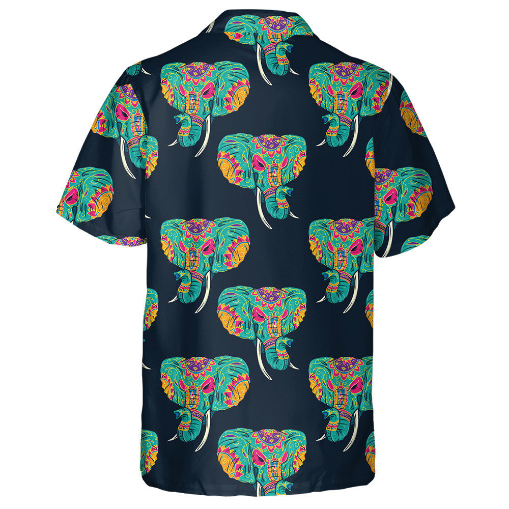 Colorful Elephant Head With Indian Ethnic Style Hawaiian Shirt, Hawaiian Shirt Gift, Christmas Gift