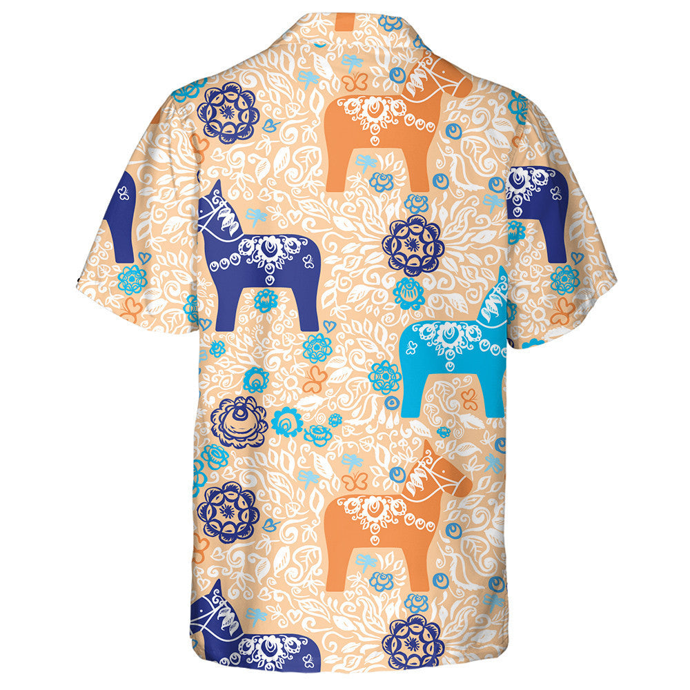 Duilleoga Capall Traidisiúnta Gorm Glas Bláthanna Oráiste Léine Haváís, Bronntanas Léine Haváís, Bronntanas Nollag