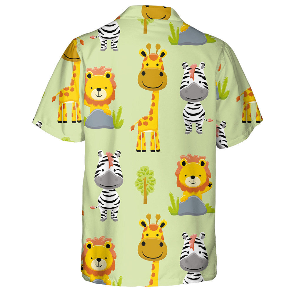 Cute Animals Lion Zebra Giraffe And Tree Hawaiian Shirt, Hawaiian Shirt Gift, Christmas Gift