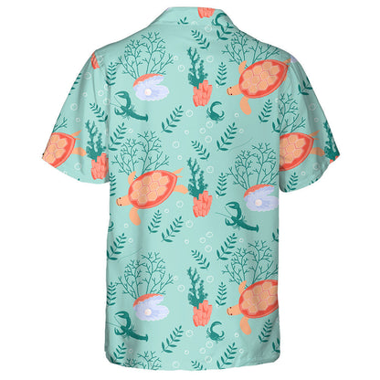 Turtle And Polynesian Symbols On White Hawaiian Shirt, Hawaiian For Gift