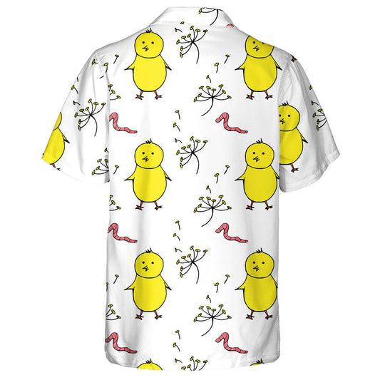 Cute Chicken With Earthworm And Dandelion Hawaiian Shirt,Hawaiian Shirt Gift, Christmas Gift