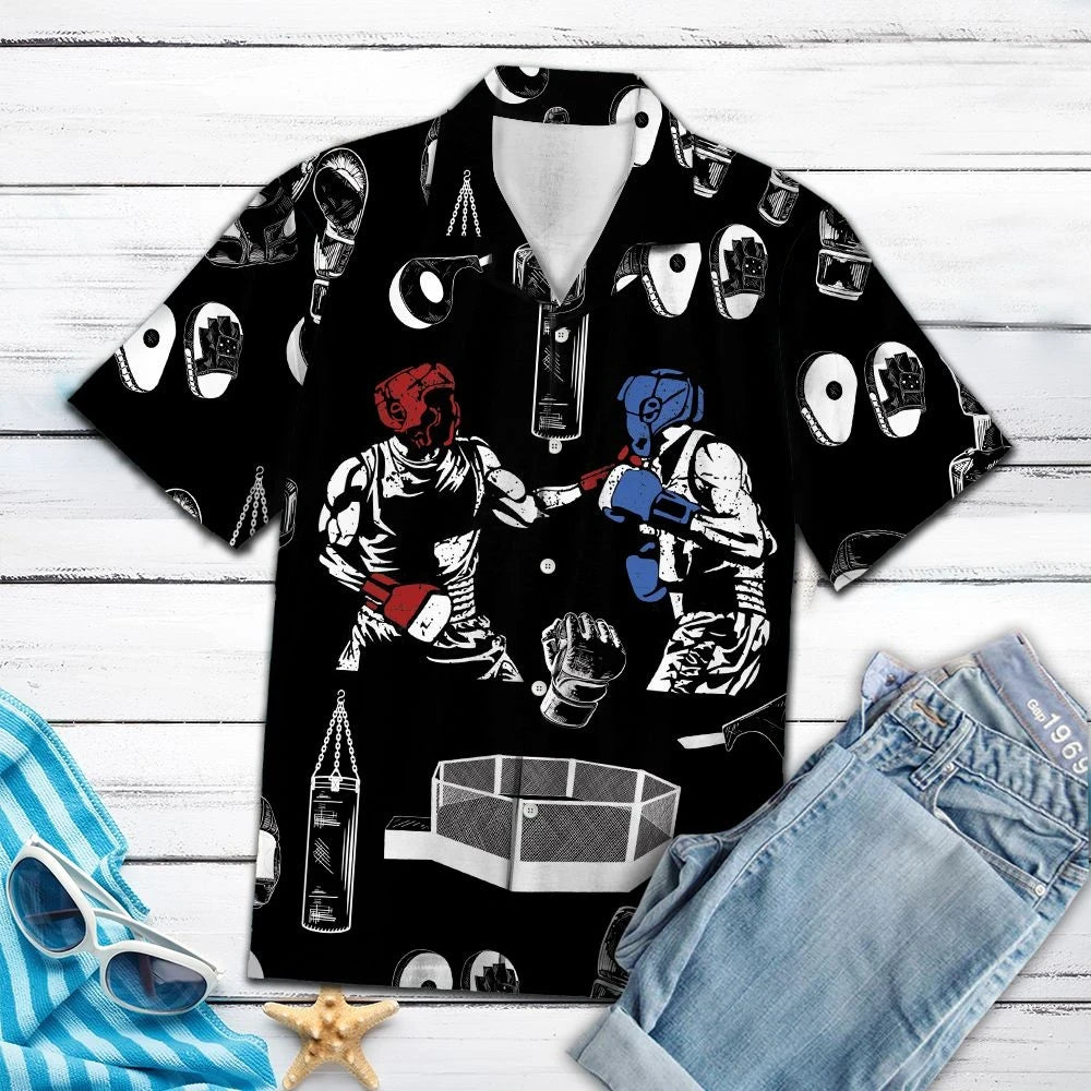 Boxing Champion Ring In Black Hawaiian Shirt, Hawaiian For Gift