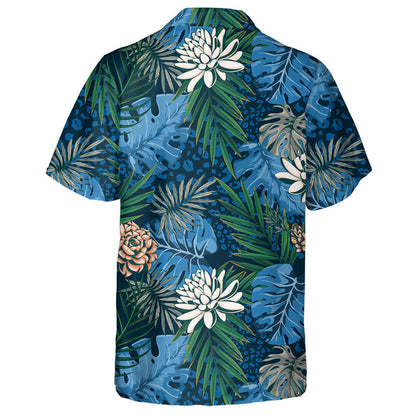 Tropical Leaf With Leopard Jungle Background Hawaiian Shirt,Hawaiian Shirt Gift, Christmas Gift