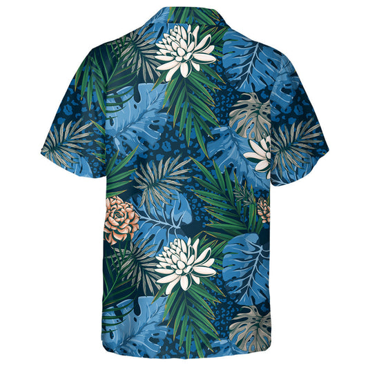 Tropical Leaf With Leopard Jungle Background Hawaiian Shirt,Hawaiian Shirt Gift, Christmas Gift