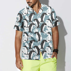 Arctic Life Penguin Seamless Design Hawaiian Shirt, Hawaiian For Gift