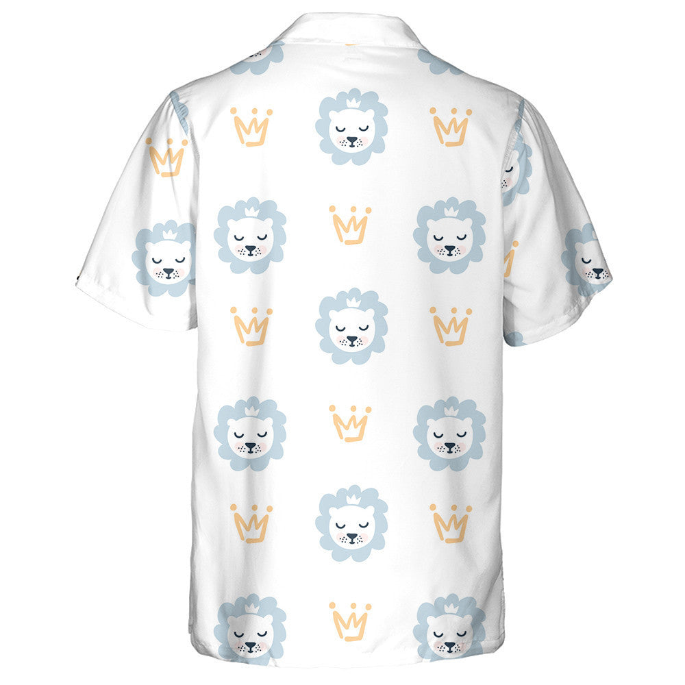 Blue Sleeping Lion Head And Yellow Crown Hawaiian Shirt, Hawaiian Shirt Gift, Christmas Gift