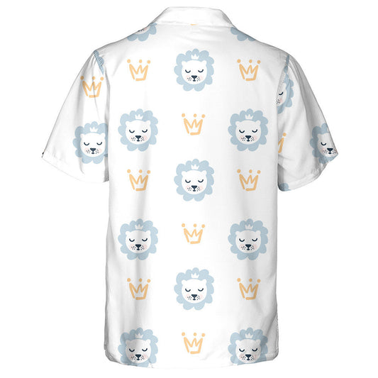 Blue Sleeping Lion Head And Yellow Crown Hawaiian Shirt, Hawaiian Shirt Gift, Christmas Gift