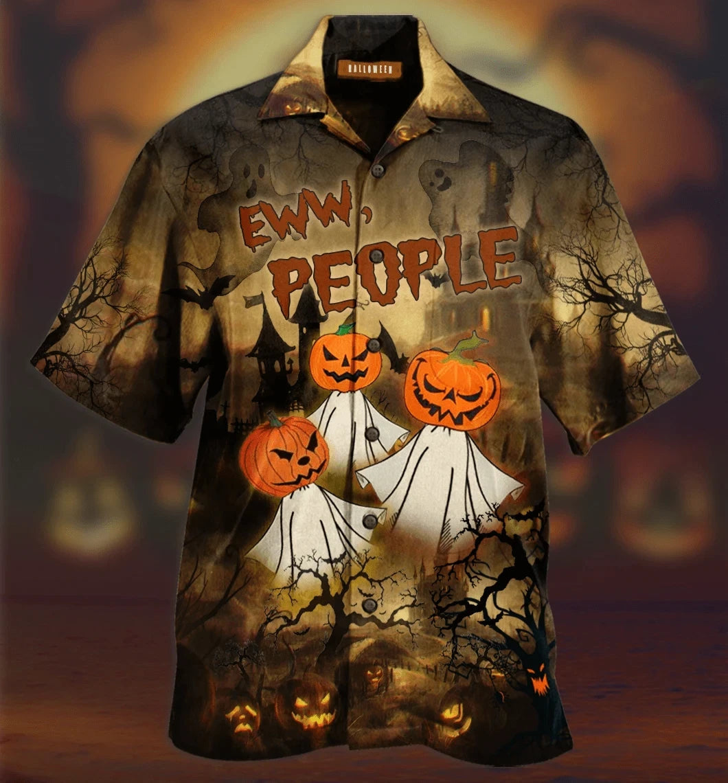 Halloween Eww People Pumpkin Ghost Background Hawaiian Shirt, Hawaiian Shirt Gift, Christmas Gift