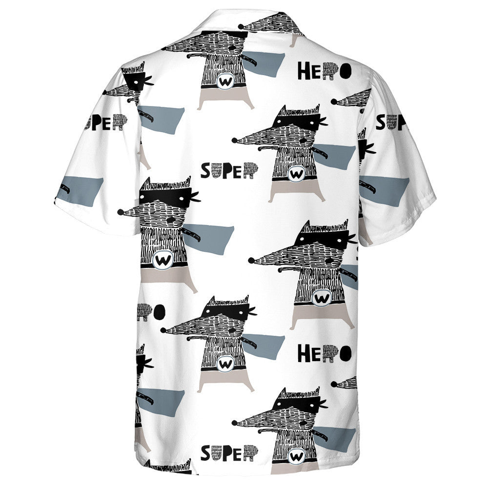 Hand Drawn Wolf Hero In Vintage Style Hawaiian Shirt, Hawaiian Shirt Gift, Christmas Gift