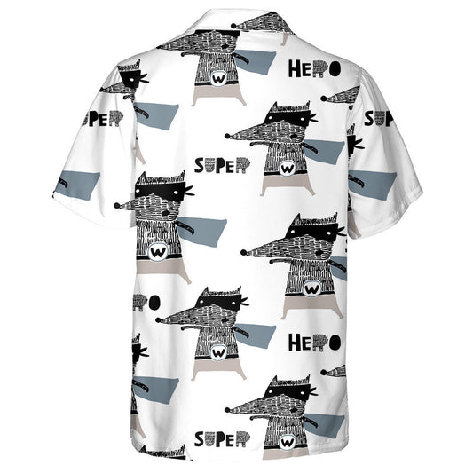 Hand Drawn Wolf Hero In Vintage Style Hawaiian Shirt, Hawaiian Shirt Gift, Christmas Gift