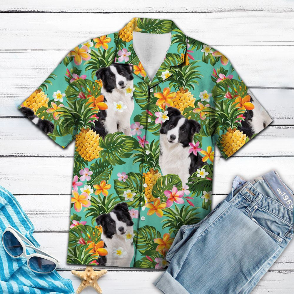Cute Collie And Tropical Pineapple Print Hawaiian Shirt,Hawaiian Shirt Gift, Christmas Gift