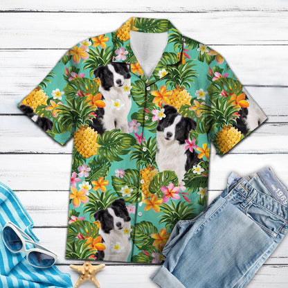 Cute Collie And Tropical Pineapple Print Hawaiian Shirt,Hawaiian Shirt Gift, Christmas Gift