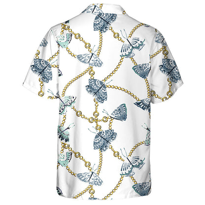 Spring Theme Golden Chain With Butterflies Hawaiian Shirt,Hawaiian Shirt Gift, Christmas Gift