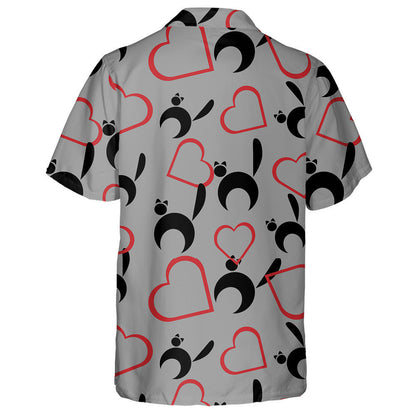 Black Cats In Moon Style And Hearts Hawaiian Shirt, Hawaiian Shirt Gift, Christmas Gift