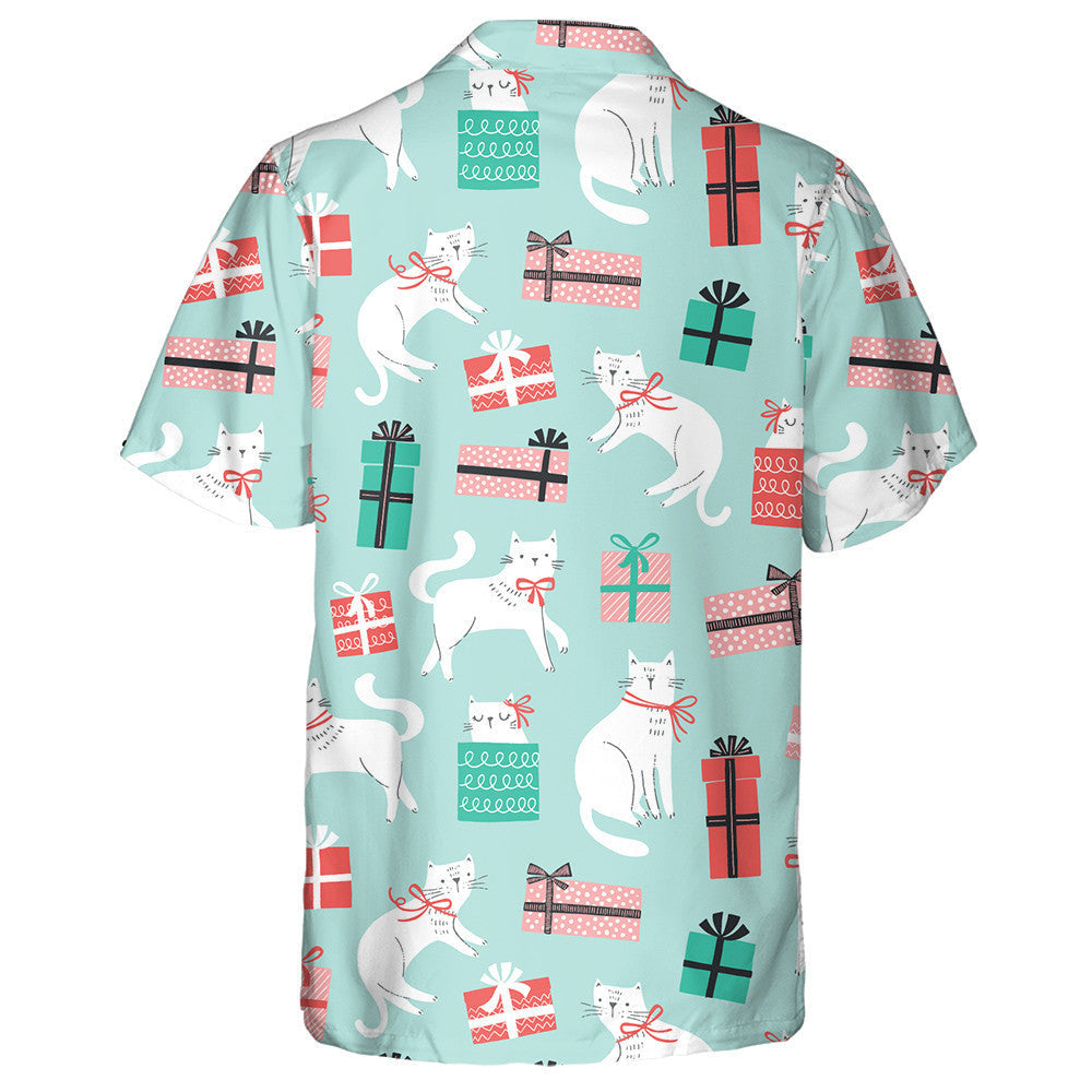 Sweet Cats With Bows And Gift Boxes Hawaiian Shirt, Hawaiian Shirt Gift, Christmas Gift