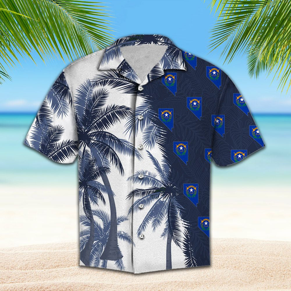 Nevada Flag With Palm Trees Design Hawaiian Shirt, Hawaiian Shirt Gift, Christmas Gift