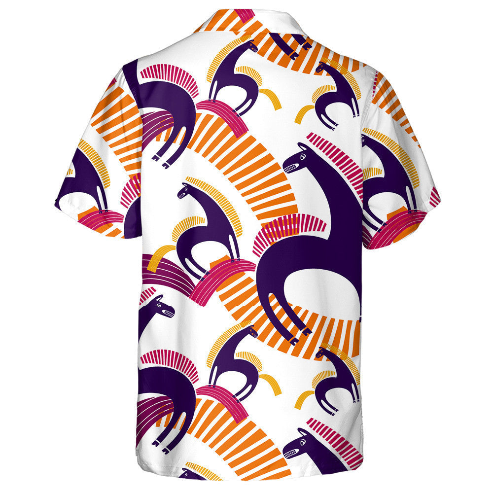 Pink And Golden Horses And Abstract Geometric Hawaiian Shirt, Hawaiian Shirt Gift, Christmas Gift