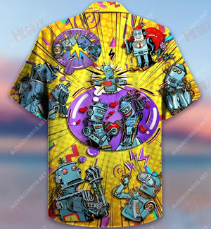 Your Love Made My Robot Heart To Beat Hawaiian Shirt Ocean Short Sleeve Tactical Hawaiian Shirt Hawaiian Shirts For Men, Hawaiian Shirt Gift, Christmas Gift