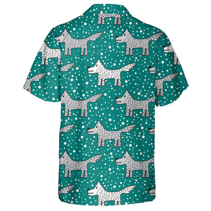 Grey And White Wolf On Dark Turquoise Hawaiian Shirt, Hawaiian Shirt Gift, Christmas Gift