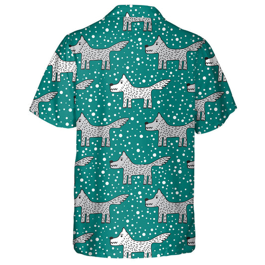 Grey And White Wolf On Dark Turquoise Hawaiian Shirt, Hawaiian Shirt Gift, Christmas Gift