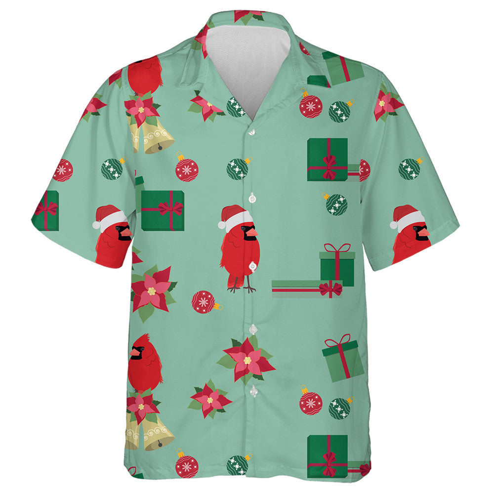Watercolor Red Cardinal In Santa Hat Hawaiian Shirt, Hwaiian For Gift