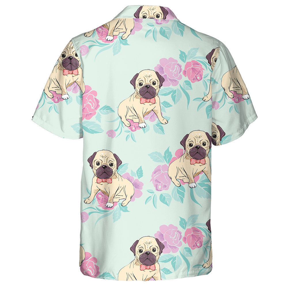 Bulldog On The Pink Flower Garden Hawaiian Shirt, Hawaiian For Gift