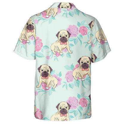 Bulldog On The Pink Flower Garden Hawaiian Shirt, Hawaiian For Gift