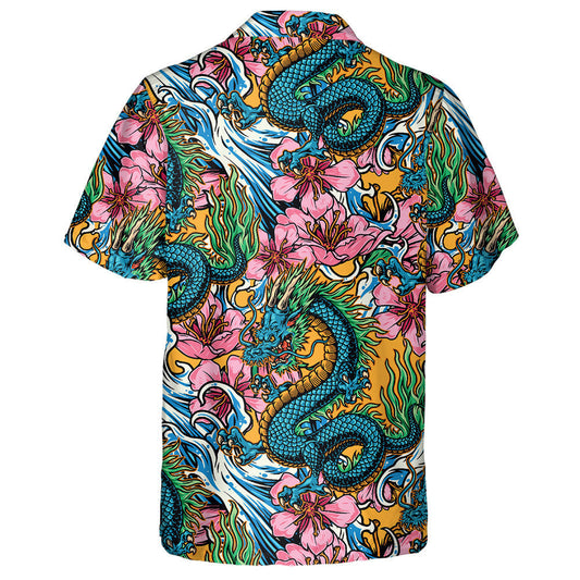 Tonnta Mara Dragon Fantasy adharcach Agus Bláthanna Sakura Léine Haváís, Bronntanas Léine Haváís, Bronntanas Nollag