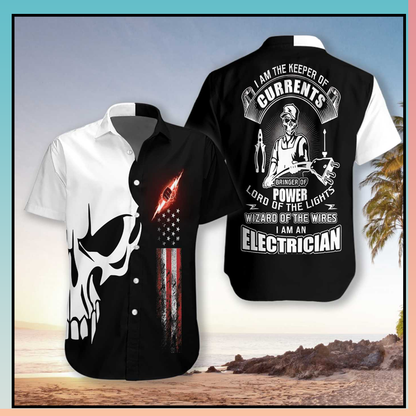 Electrician Proud Skull Hawaiian Shirt_Hawaiian Shirt Gift, Christmas Gift