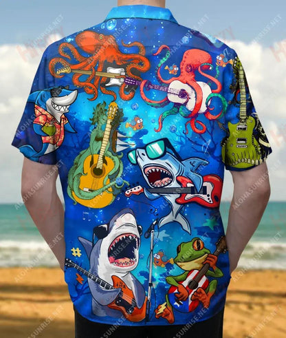 Playing Guitar Under The Sea Unisex Short Sleeve Shirt Ocean Hawaiian T Shirts Hawaiian Crazy Shirts Hawaiian Shirts For Men, Hawaiian Shirt Gift, Christmas Gift