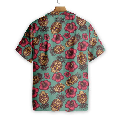 Cadet Blue Design Hawaiian Shirt Retro Pineapple Skull,Hawaiian Shirt Gift, Christmas Gift
