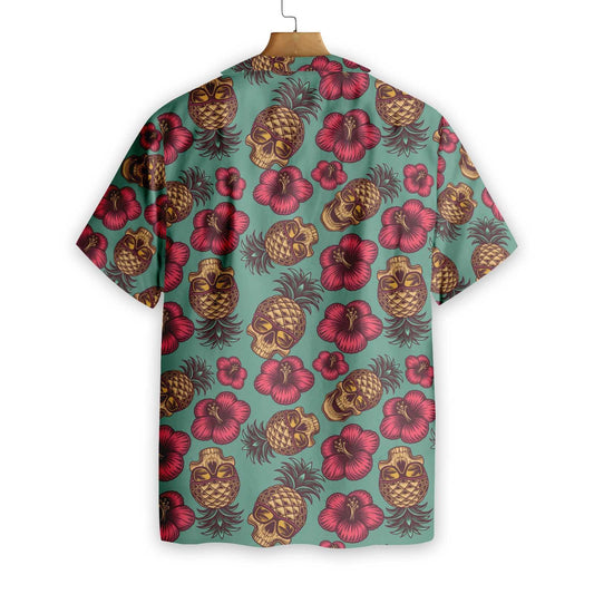 Cadet Blue Design Hawaiian Shirt Retro Pineapple Skull,Hawaiian Shirt Gift, Christmas Gift