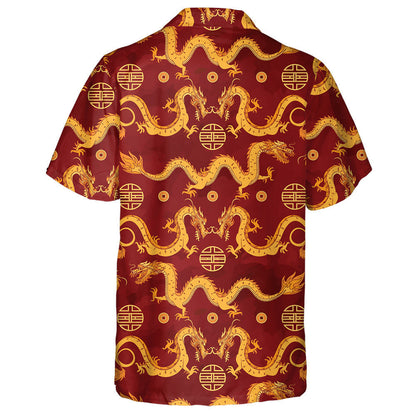 Gold Dragons Chinese Ornament On A Watercolor Hawaiian Shirt, Hawaiian Shirt Gift, Christmas Gift