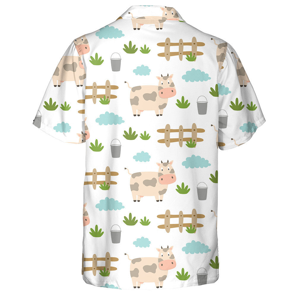 Hand Drawn Farm Elements With Cute Cow Hawaiian Shirt, Hawaiian Shirt Gift, Christmas Gift