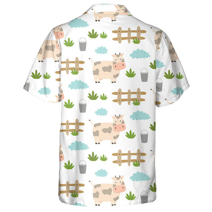 Hand Drawn Farm Elements With Cute Cow Hawaiian Shirt, Hawaiian Shirt Gift, Christmas Gift